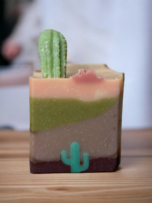 Arizona Themed Handmade Soap with Cactus Embeds made with Essential Oils (5 pack)