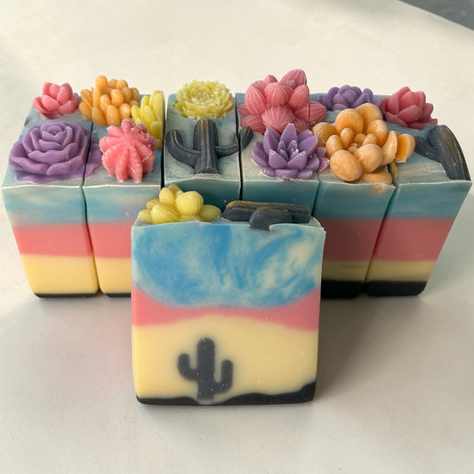 Mystic Bloom Artisan Tallow Soap – Lavender, Frankincense & Tangerine Essential Oil Soap “Where desert sunsets meet wild blooms.”