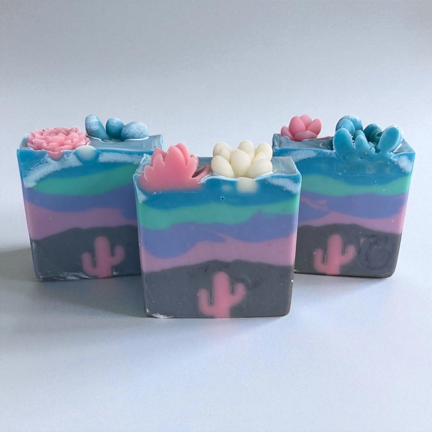 Blooming Aura Arizona Themed Soap with Cactus & Succulents (Essential Oils Sage, Rosemary, and Lavender)