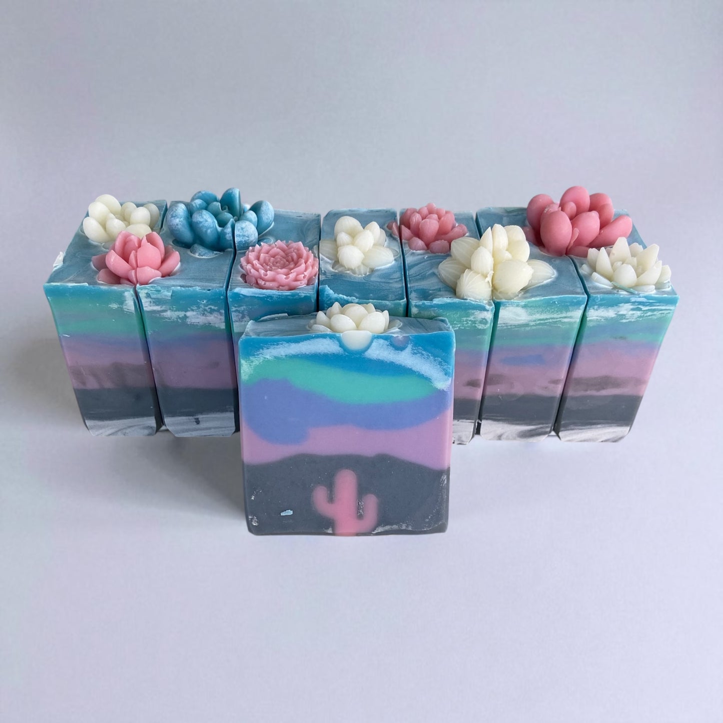 Blooming Aura Arizona Themed Soap with Cactus & Succulents (Essential Oils Sage, Rosemary, and Lavender)