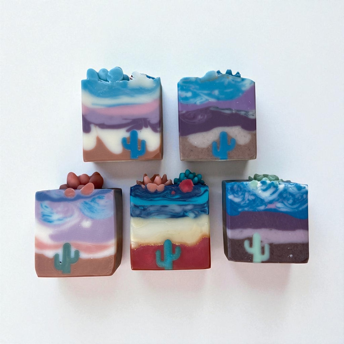 Arizona Themed Handmade Soap with Cactus Embeds made with Essential Oils (5 pack)