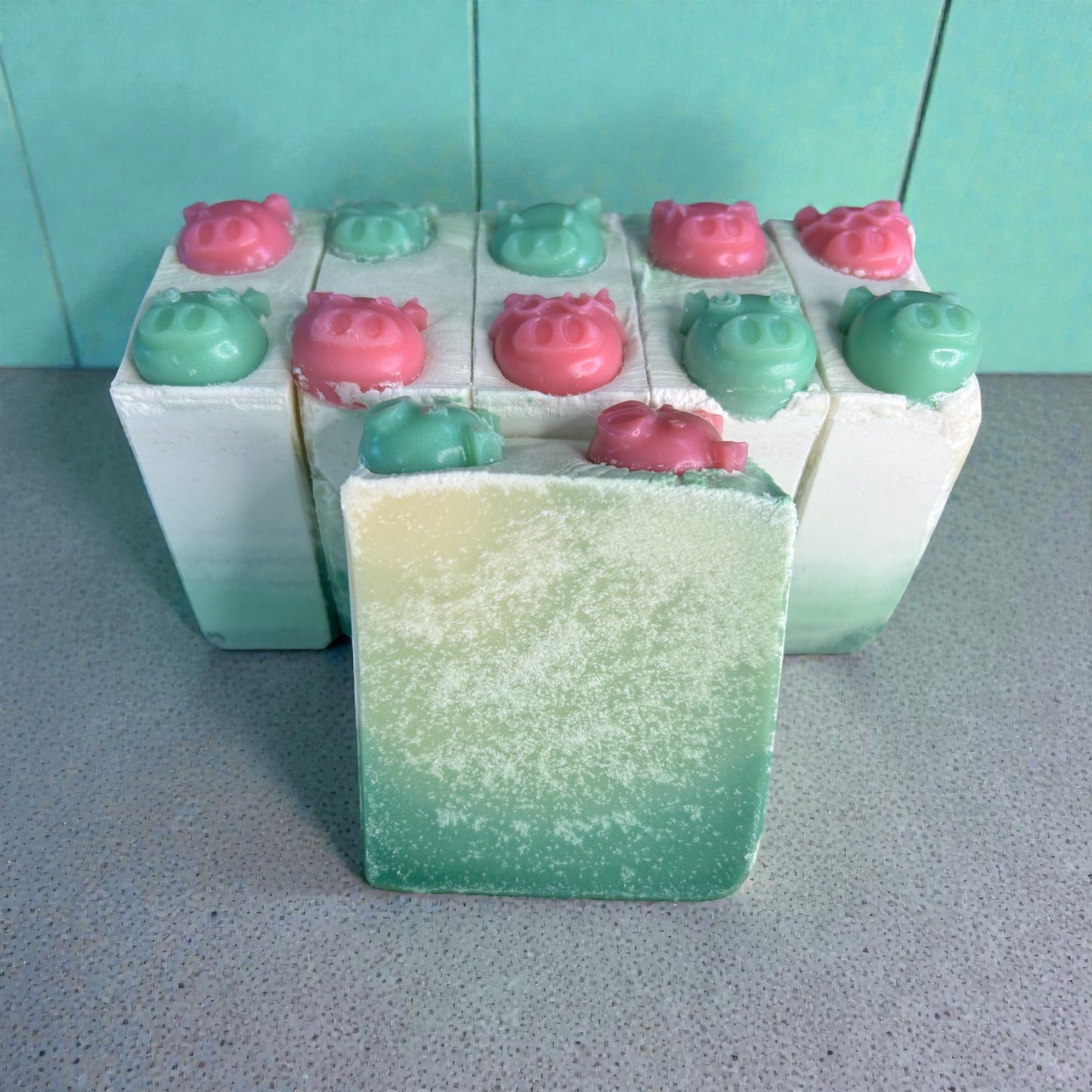 Pink & Green Piggies Bar Soap with a Light Citrus Essential Oil Blend