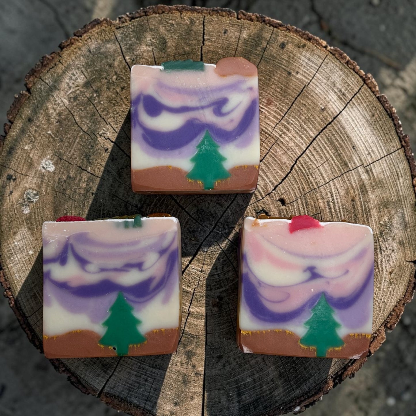 Strawberry Pines at Sunset Soap – Lavender, Rosemary, Tea Tree Frankincense & Eucalyptus Essential Oils | Handmade Mountain-Inspired Soap | Yellow Lark Soap Co.