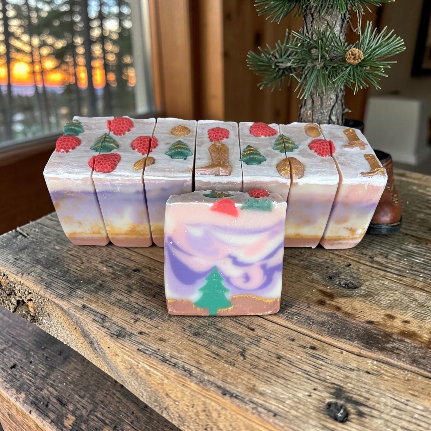 Strawberry Pines at Sunset Soap – Lavender, Rosemary, Tea Tree Frankincense & Eucalyptus Essential Oils | Handmade Mountain-Inspired Soap | Yellow Lark Soap Co.