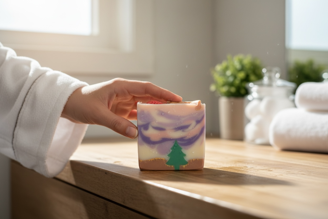 Strawberry Pines at Sunset Soap – Lavender, Rosemary, Tea Tree Frankincense & Eucalyptus Essential Oils | Handmade Mountain-Inspired Soap | Yellow Lark Soap Co.