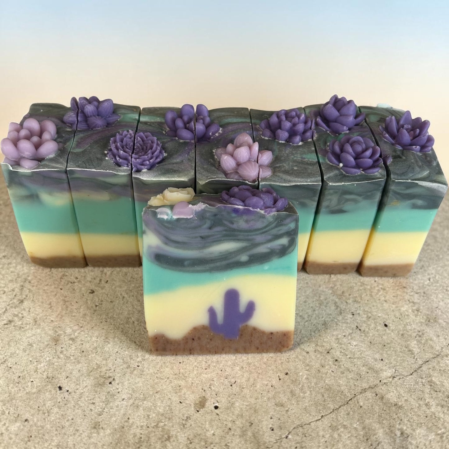 Desert Day Dream Tallow Soap | Lavender, Litsea Cubeba & Frankincense |Artisan Soap with Purple Cactus Design