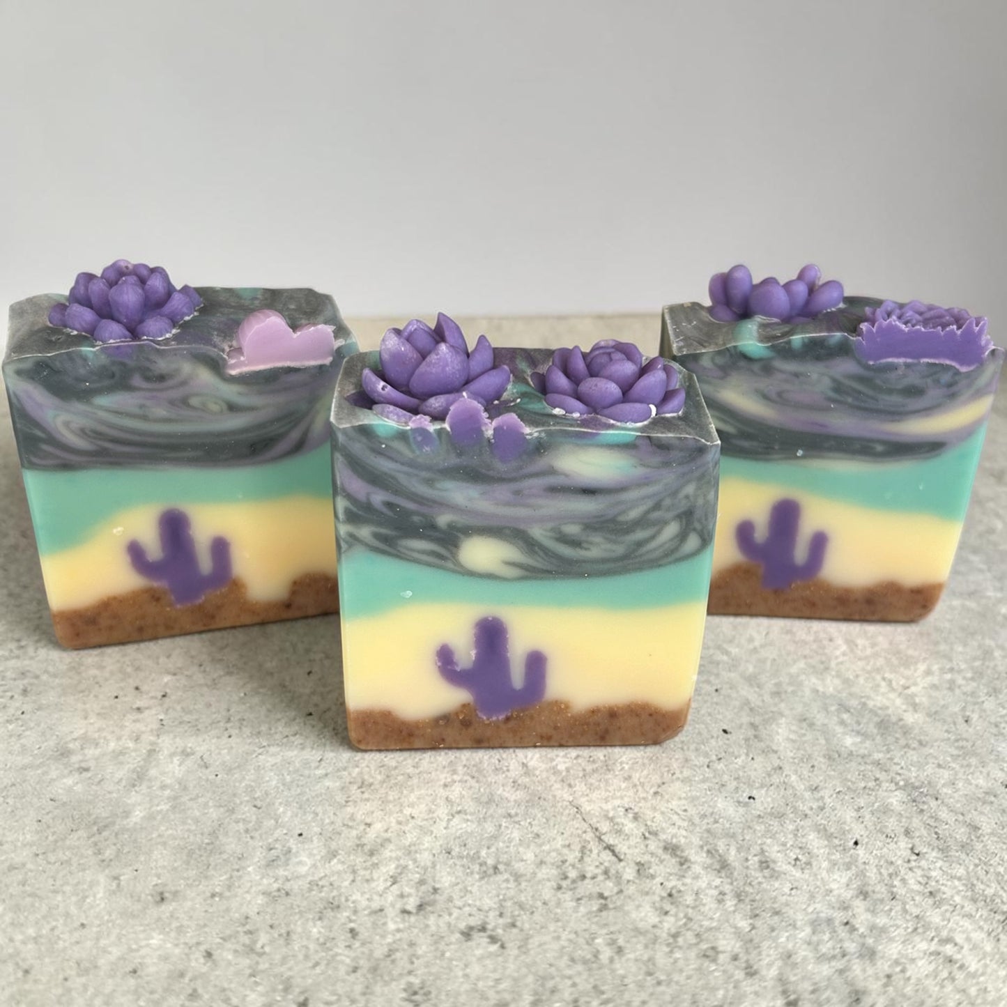 Desert Day Dream Tallow Soap | Lavender, Litsea Cubeba & Frankincense |Artisan Soap with Purple Cactus Design