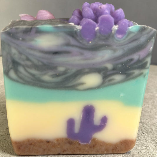 Desert Day Dream Tallow Soap | Lavender, Litsea Cubeba & Frankincense |Artisan Soap with Purple Cactus Design