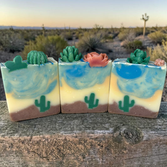 Desert Cleanse Artisan Soap – Cedarwood & Lemongrass Essential Oil Bar | Cactus Landscape | Natural Tallow Soap