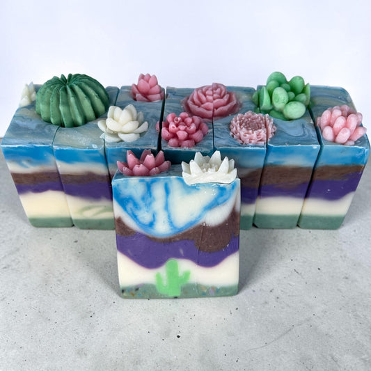 Arizona Desert Cactus Soap – Lavender, Cedarwood & Peppermint Tallow Bar with Sandalwood Powder