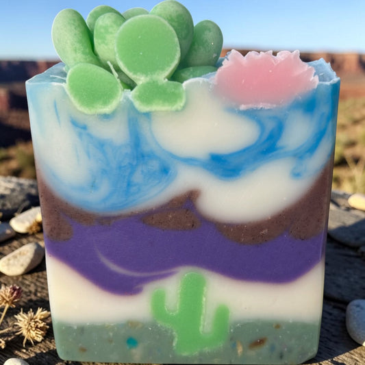 Arizona Desert Cactus Soap – Lavender, Cedarwood & Peppermint Tallow Bar with Sandalwood Powder