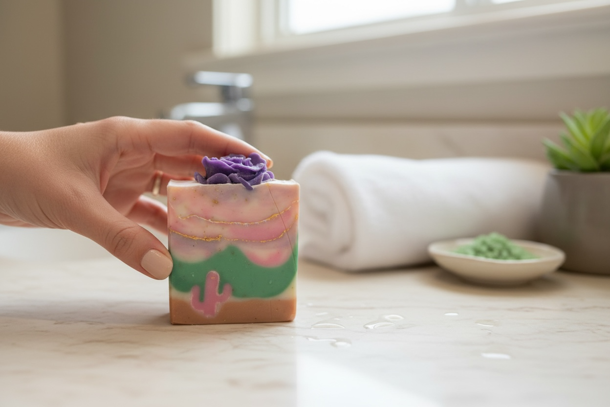 Desert Bloom Marshmallow Root Soap | Lavender, Geranium & Cedarwood | Cold Process Tallow Soap